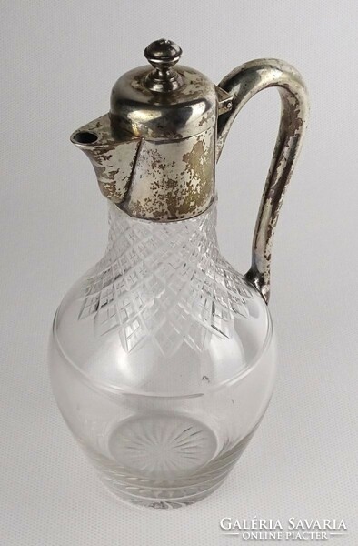 1R010 old polished glass table spout with silver top 18.5 Cm