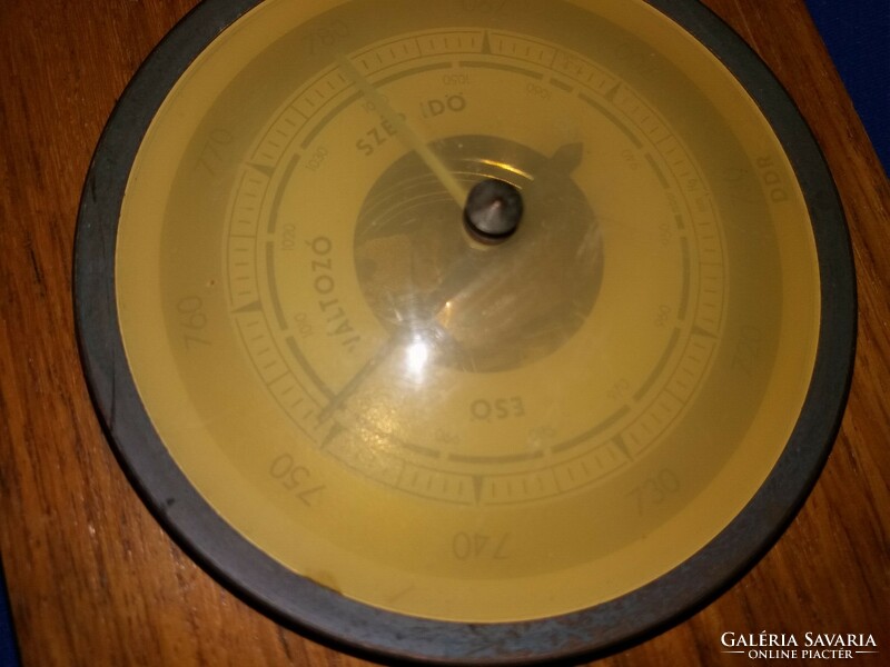 Old room wall barometer on a wooden base, condition according to the pictures