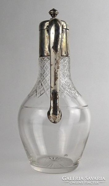 1R010 old polished glass table spout with silver top 18.5 Cm