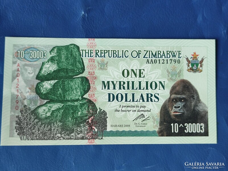 ZIMBABWE 1 MYRILLION DOLLÁR / ONE MYRILLION DOLLARS 2008 GORILLA! RITKA FANTÁZIA PAPÍRPÉNZ! UNC!