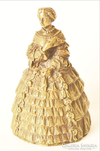 Bronz szobor cselédcsengő Hölgy lornyonnal barokk öltözékben
