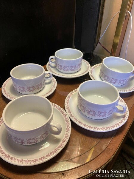 Alföldi lila mintás porcelán cappuccino / teás csészék alátéttel