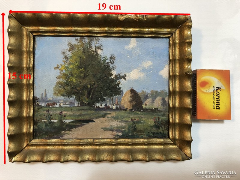 Hárencz j. A small oil painting landscape that can be described as a miniature