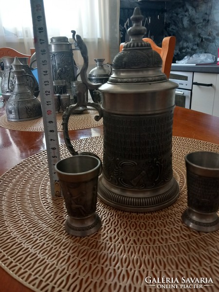 Set of pewter cups and glasses