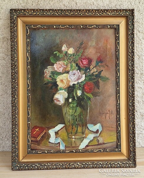 Ludány? 1920s flower still life, oil painting