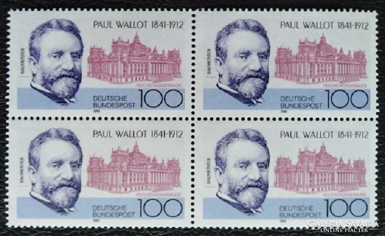 N1536n / 1991 Germany paul wallot architect stamp postal clean block of four