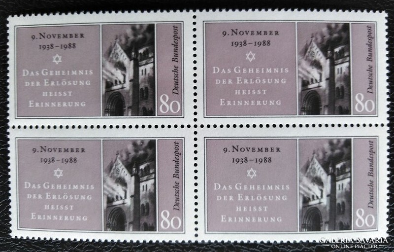 N1389n / Németország 1988 A Kristályéjszaka 50. évfordulója bélyeg postatiszta négyestömb