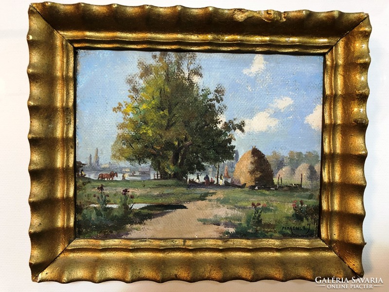 Hárencz j. A small oil painting landscape that can be described as a miniature