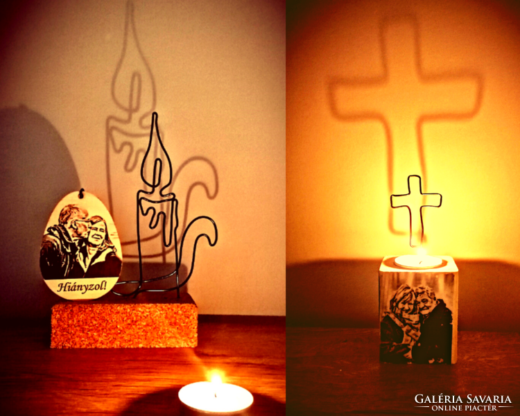2 photo wooden candlesticks with optional wire decoration - gift idea