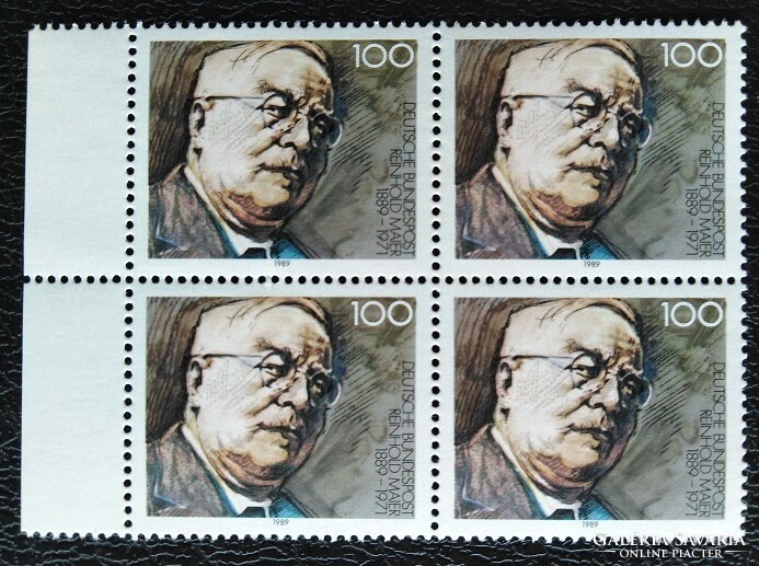 N1440nsz / Németország 1989 Rienhold Maier politikus bélyeg postatiszta ívszéli négyestömb