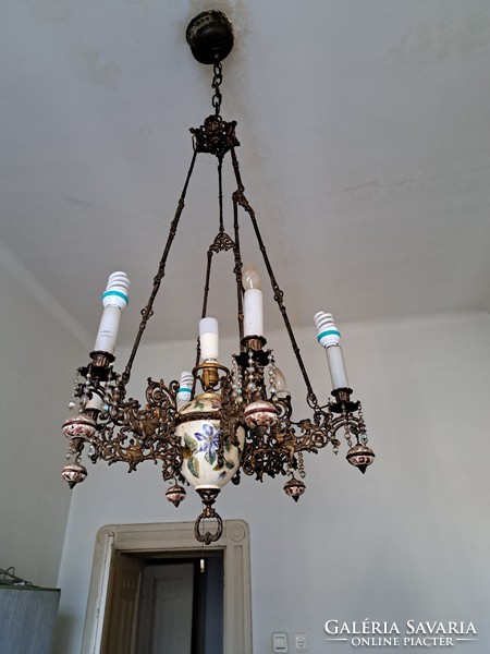 Chandelier, art nouveau majlika with iron metal parts