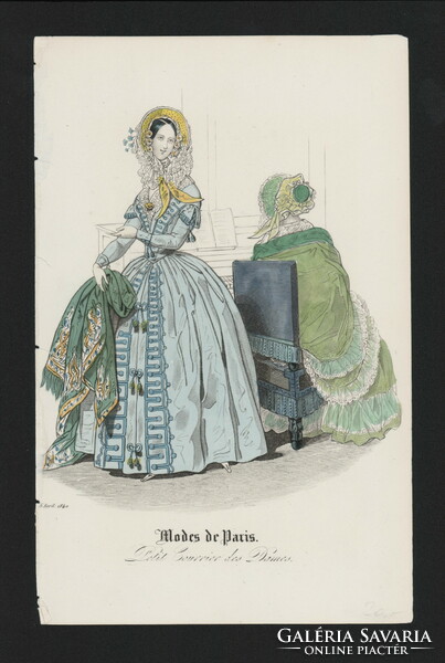Colored etching, Paris, 1840. April 5, women's fashion, engraving, mode de paris
