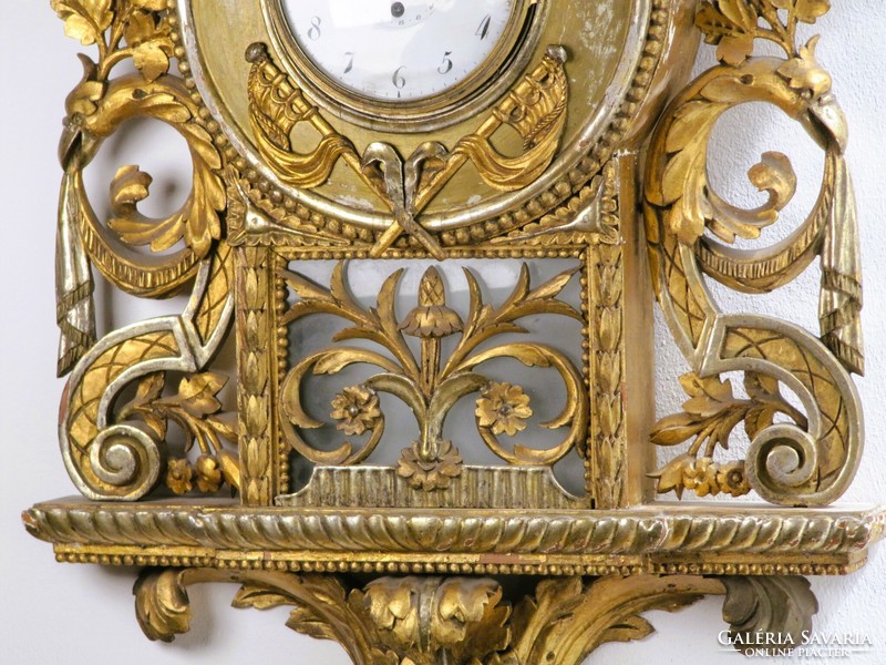 Rare, large, antique Viennese gilded, carved, quarter-strike wall clock, first half of the 19th century