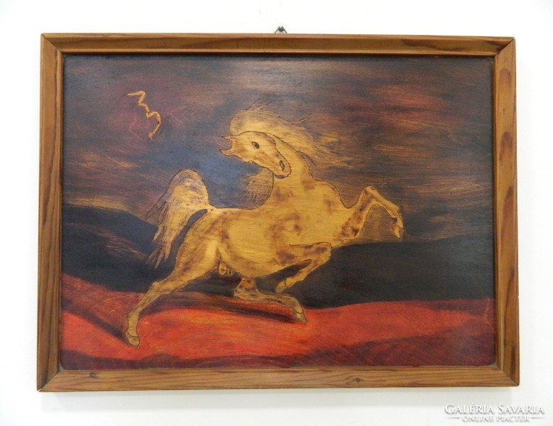 Horse-themed wooden plaque / wall decoration from the 1960s