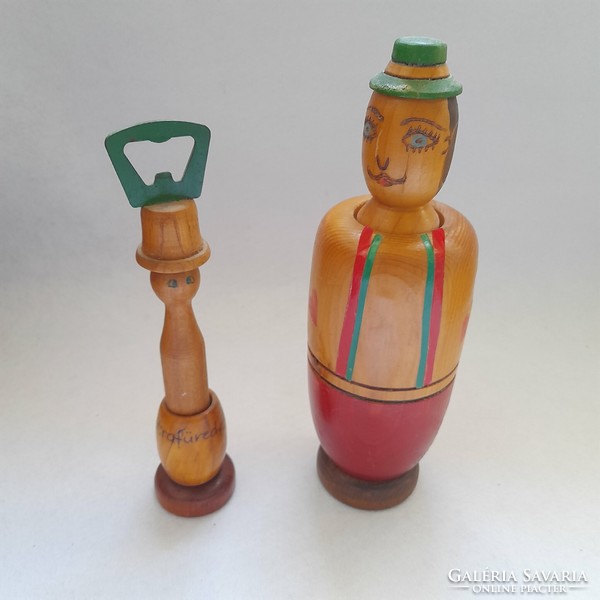 Beer opener and wooden figure - funny whistling pointers