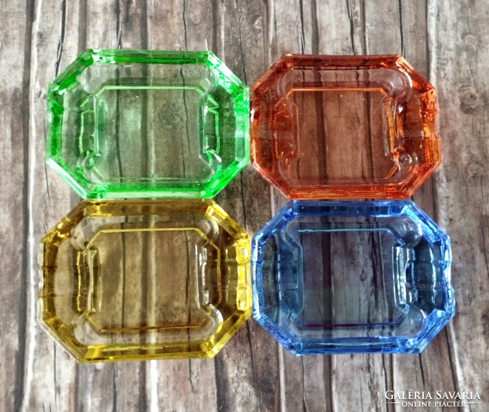 4 Czech colored glass ashtrays