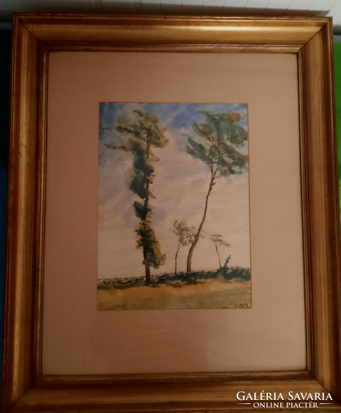 Samoday 1939. With label, watercolor titled / trees