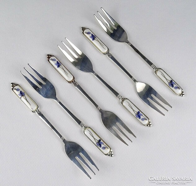 1R016 6-person silver-plated fork set with porcelain inlay in original box