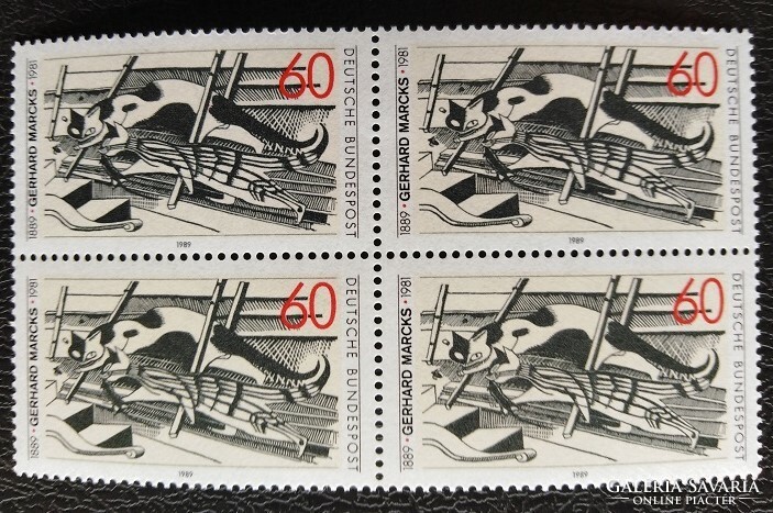 N1410n / Németország 1989 Gerhard Marck litográfiai művész és szobrász bélyeg postatiszta négyestömb