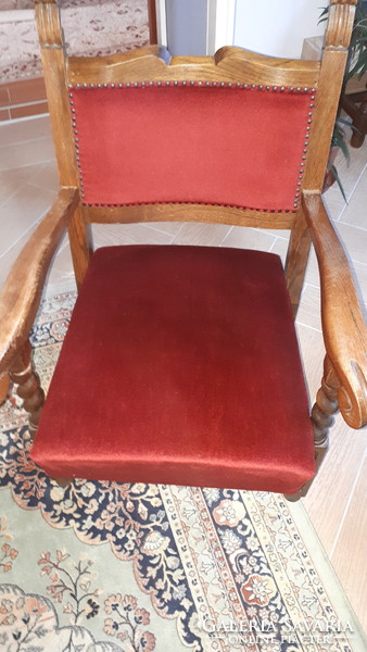Pair of burgundy colonial armchairs
