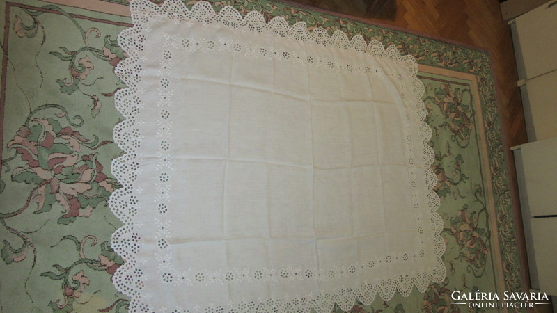 White, embroidered tablecloth - handmade