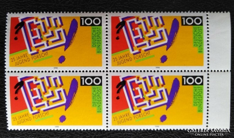 N1453nsz / Németország 1990 Ifjúságkutatás bélyeg postatiszta ívszéli négyestömb