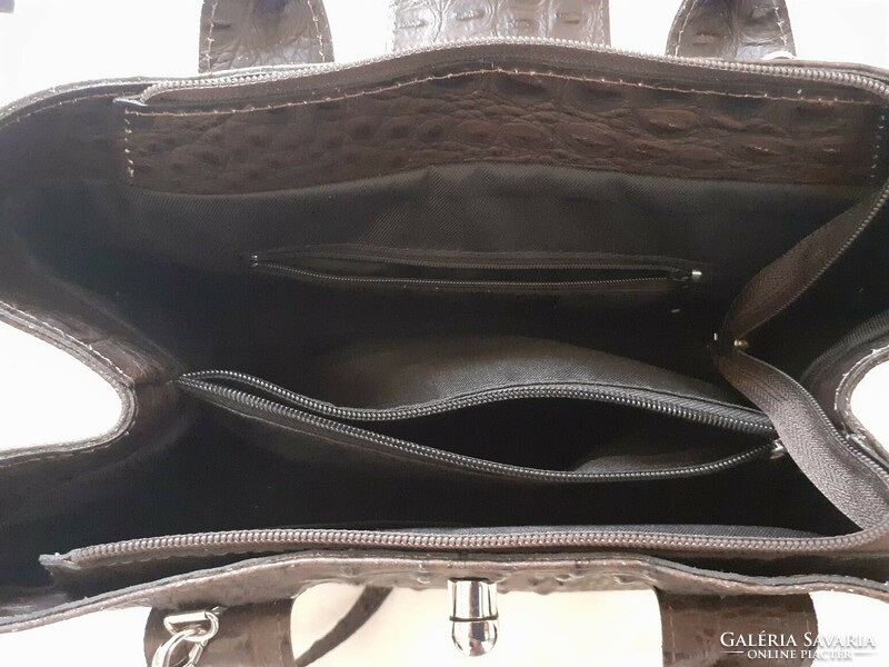 Brand new brown leather bag with crocodile pattern