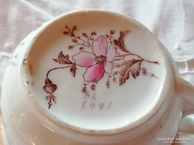 Folk coffee mug from the forties, display case condition, pink flower pattern 1.