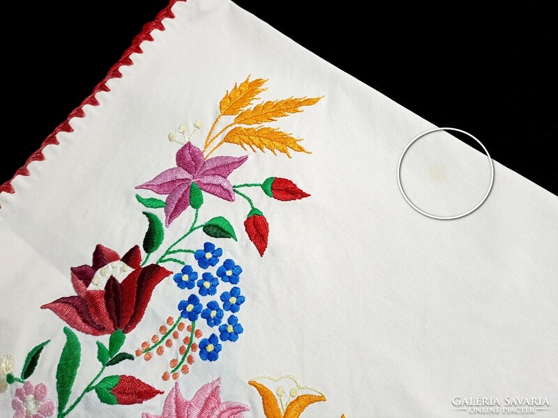 Old white linen tablecloth embroidered with a Kalocsa pattern, 86 x 86 cm