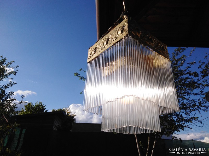 Art Nouveau chandelier with frog chain and glass rod for sale.