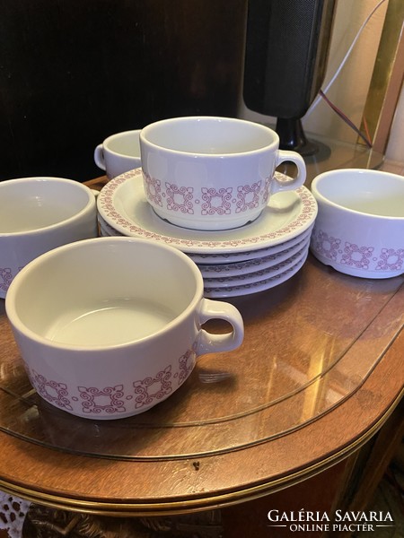 Alföldi purple patterned porcelain cappuccino / tea cups with coasters