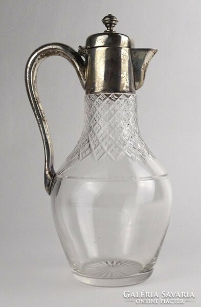 1R010 old polished glass table spout with silver top 18.5 Cm