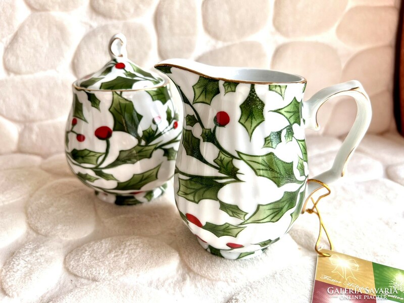 Christmas pattern festive holiday English porcelain sugar bowl and cream pouring set new