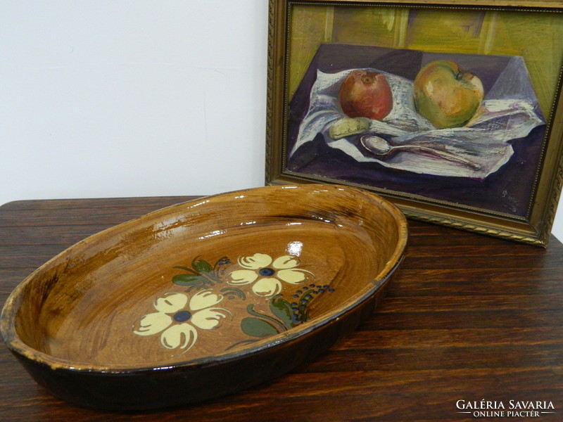 Antique floral ceramic serving bowl / centerpiece