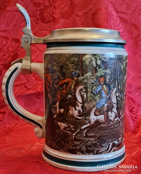 Hunter scene mug with tin lid, beer mug (m4631)