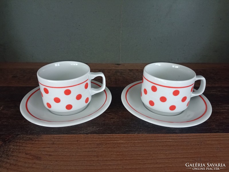 Zsolnay red polka dot coffee cup + base
