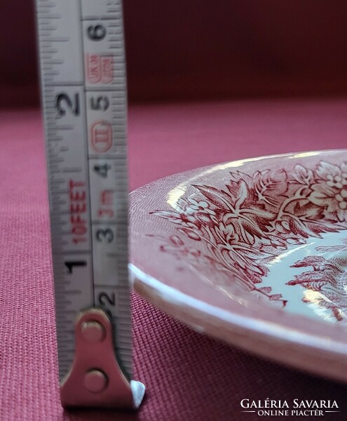 Angol bordó jelenetes porcelán csészealj tányér