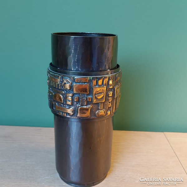 Brutalist modern style copper alloy vase from Szilágy