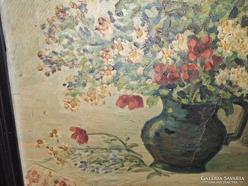 Végvár Greek flower still life oil on canvas, 60x50 cm