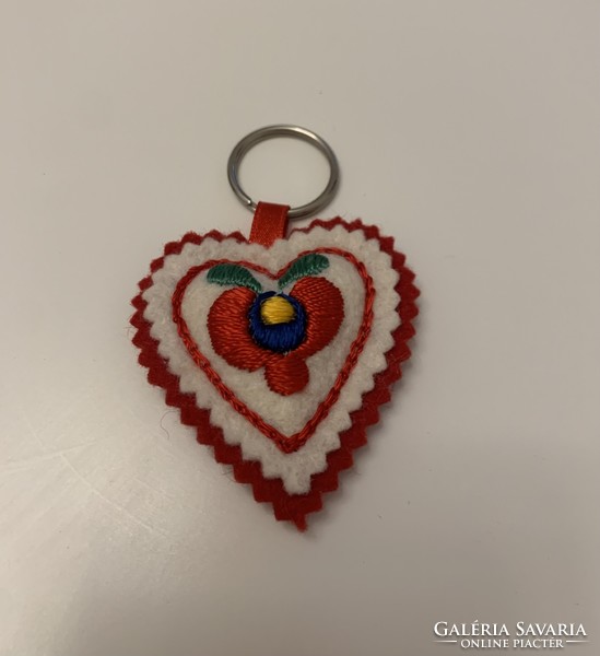 New Matyó embroidery embroidered heart heart large key ring about 10 cm total length