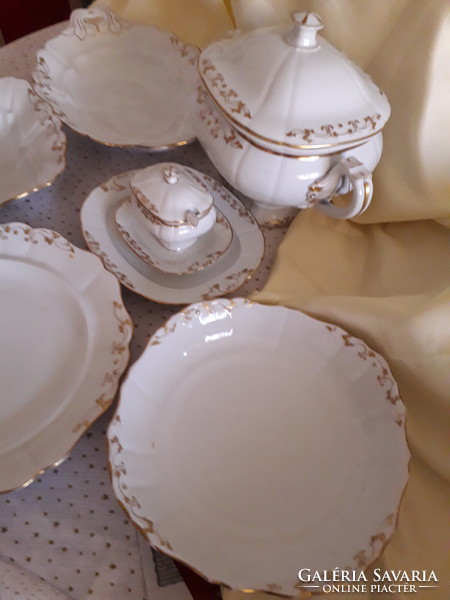 SLAGGENWALD EXTRA porcelán Aranyozott szervíz tálaló készlet 7 db hibátlan gyönyörűség! Régi értékes