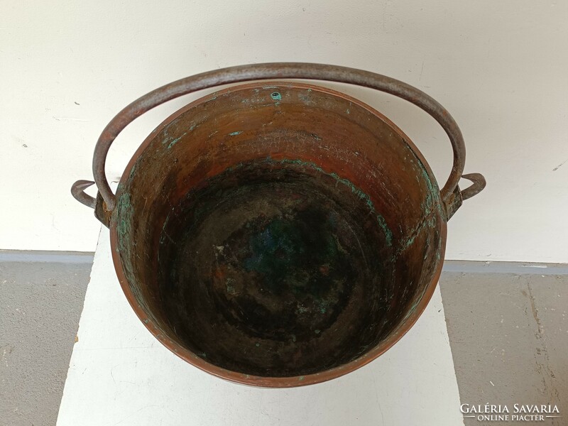 Antique kitchen red copper cauldron large heavy vessel cauldron with iron handle 761 8698
