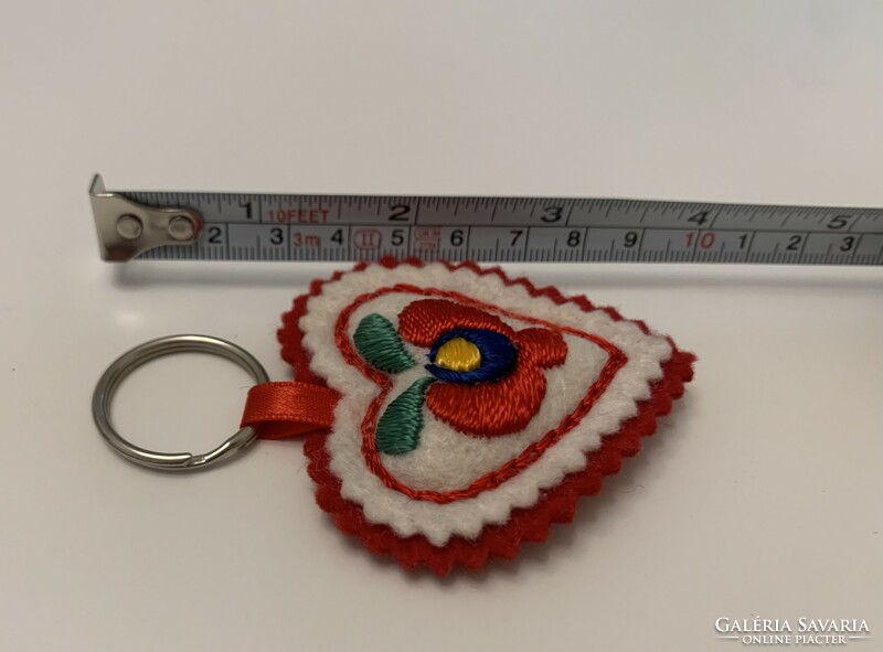 New Matyó embroidery embroidered heart heart large key ring about 10 cm total length