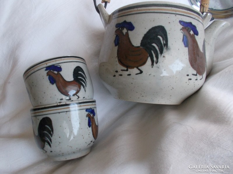 Ceramic rooster pattern, 4 eyes made by hand. Tea set, drinks set