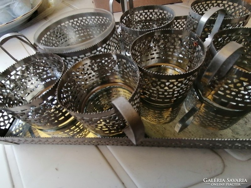 Russian tea set with tray and vereco smoke-colored glasses