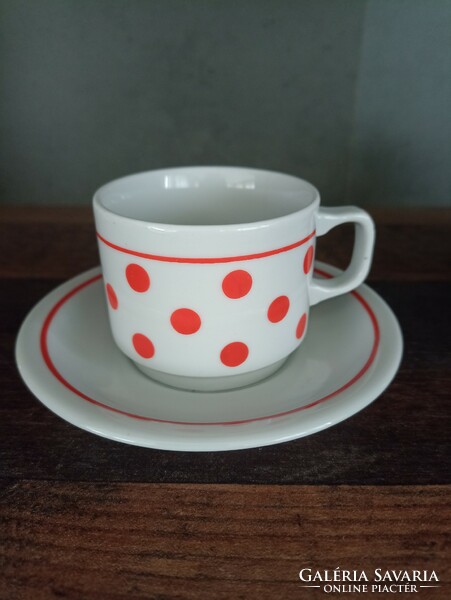 Zsolnay red polka dot coffee cup + base