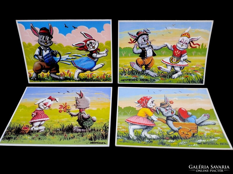 10 Hentschel Antal Easter postcards, postmarked, unopened + 5 written large size