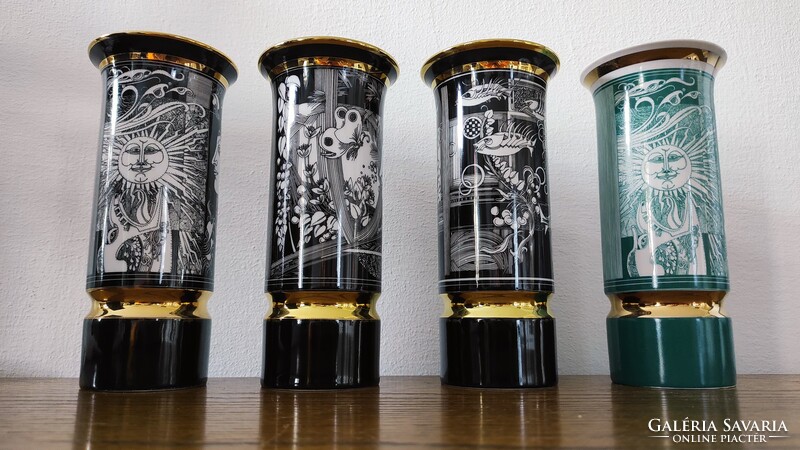 For sale 4 flawless Saxon Endre Hólloháza gilded porcelain vases (20cm)