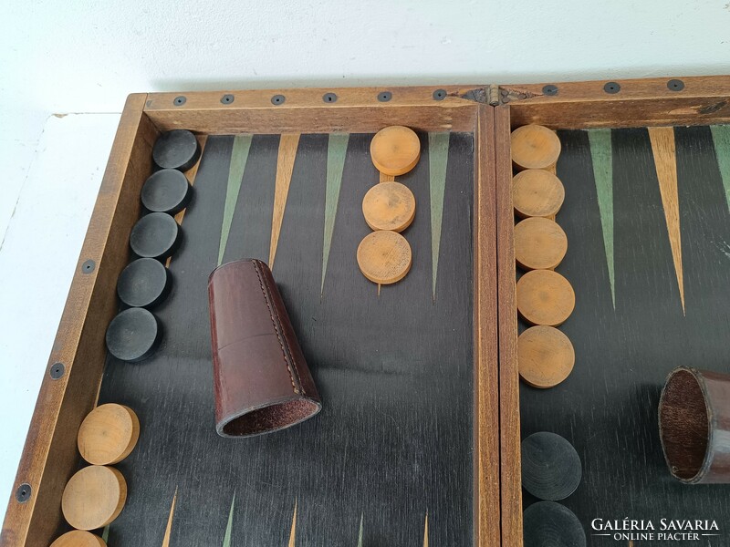 Antique backgammon board game Arabic game chess checkers board in box 752 8679