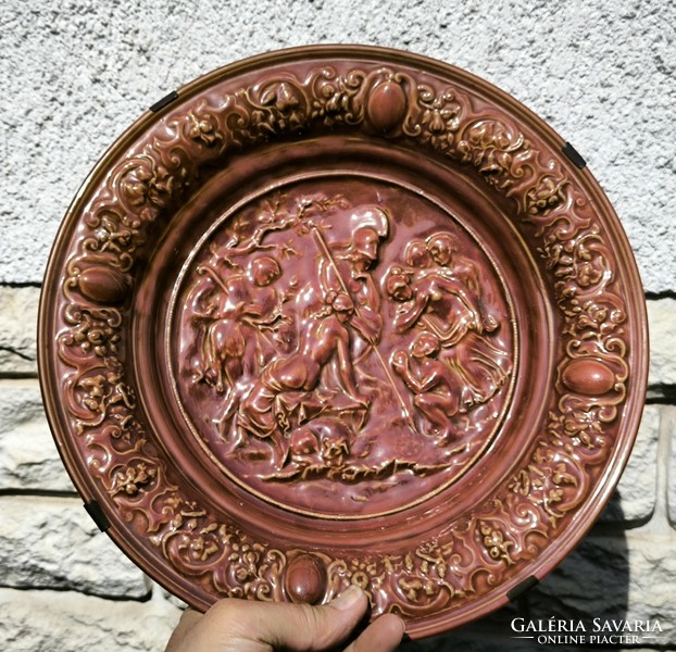 Antique, Zsolnay, tàl wall tàl plate mythology, character, Roman, Greek. Video!